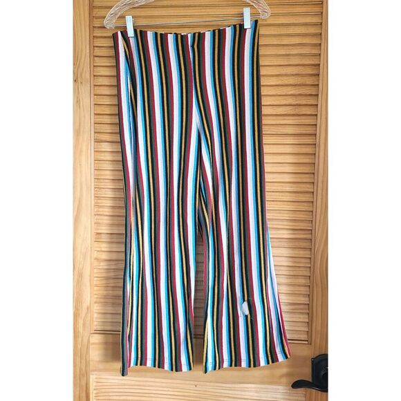 Urban Outfitters Retro Striped Crop Flare Wide Leg Stretch Pants MEDIUM Rainbow - Picture 9 of 9